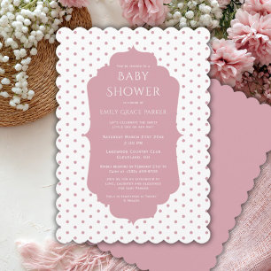 Rosa Shabby chic Polkadot Flicka Shower Inbjudningar