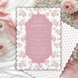 Rosa Shabby chic Vintage Flicka Shower Inbjudningar