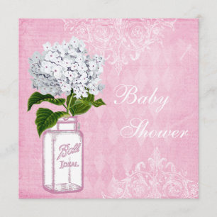 Rosa shabby chicMasonburk & vanlig hortensiababy Inbjudningar