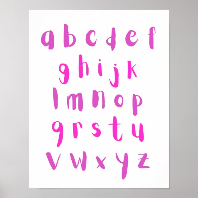 Rosa Shades Alphabet Lowercase Brev Kids Room Poster (Framsidan)