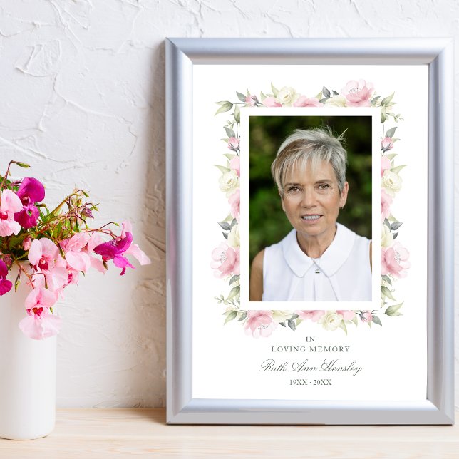 Rosa Shades Garland in Loving Memory Photo Funeral Poster (Skapare uppladdad)