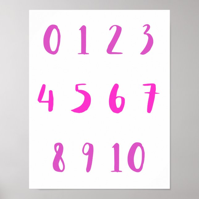 Rosa Shades Numbers Zero Ten 0 10 Lärarrum Kid Roo Poster (Framsidan)