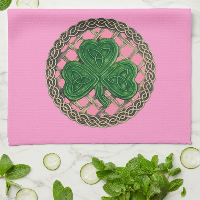 Rosa Shamrock on Celtic Knots Kitchen Towel Kökshandduk (Vikta)