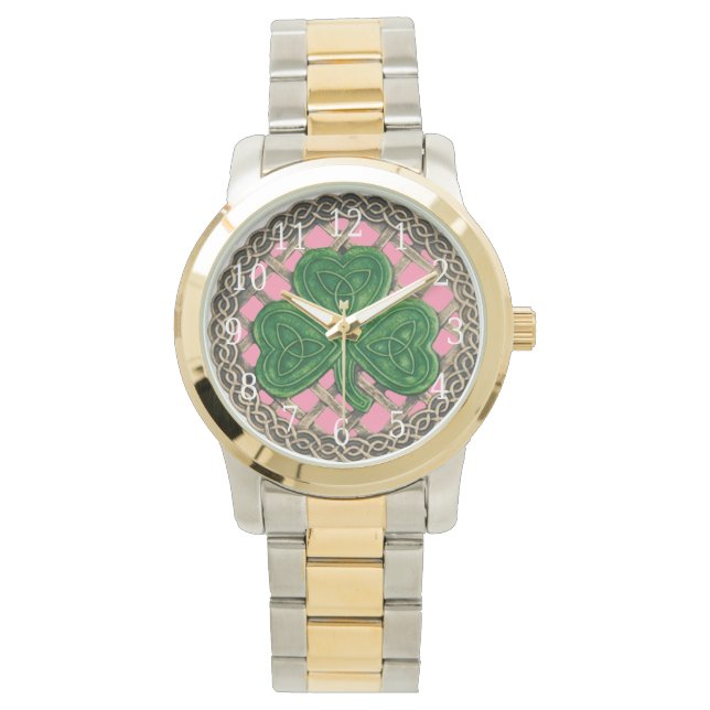 Rosa Shamrock on Celtic Knots Watch Armbandsur (Framsida)