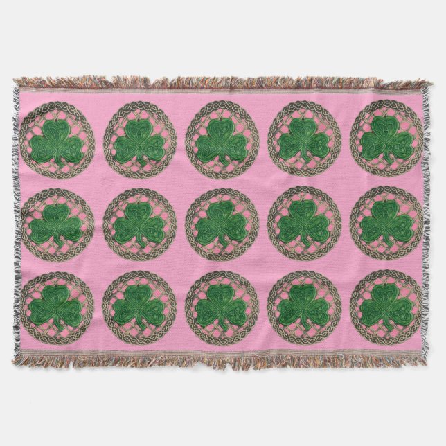 Rosa Shamrock on Celtic Knott Throw Blanket Mysfilt (Framsidan)