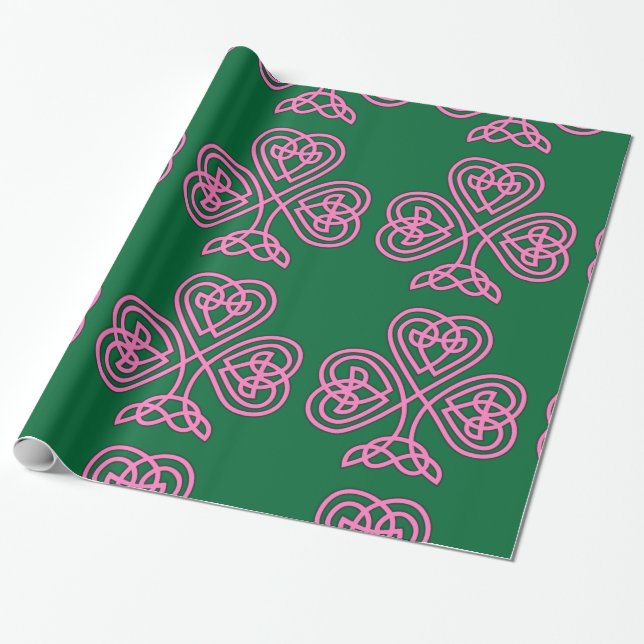 Rosa Shamrock på Gröntens Pappra bakgrundsvällning Presentpapper (Utrullad)