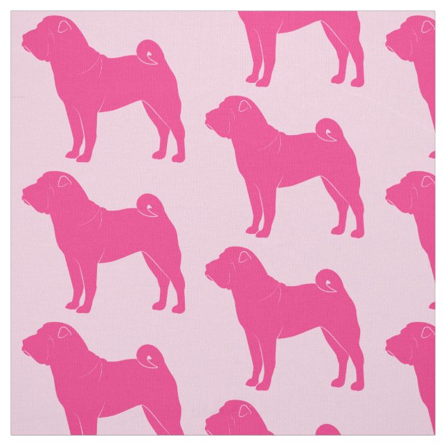 Rosa Shar Pei i Silhouette på rosor Tyg (Provkarta)