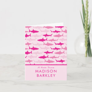 Rosa Sharks Cute Barn Stationary Card Anteckningskort