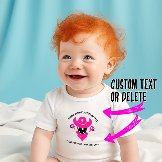 Rosa Sheriffens Pickleball Uppvisning T Shirt (Pink Sheriff's Pickleball baby body suit with customizable text.  Cute. Lovely as gift)