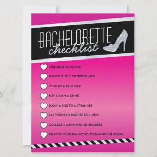 Rosa Shimmer Bachelorette Checklist-kort Inbjudningar