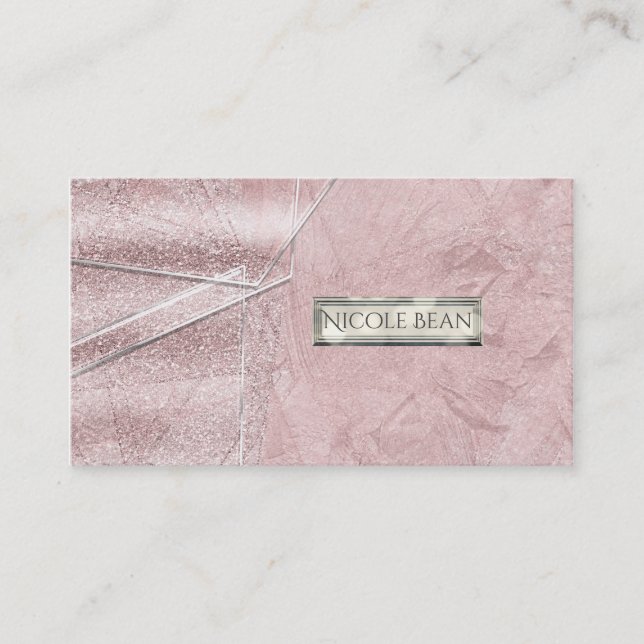 Rosa Shimmer Crystal Glass Glam Designer Stil Visitkort (Framsida)