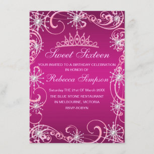Rosa Shimmer Snowflake Birthday Inbjudan