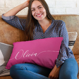 Rosa Shimmer White Elegant Calligraphy Script Namn Lumbarkudde