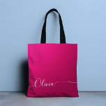 Rosa Shimmer White Elegant Calligraphy Script Namn Tygkasse<br><div class="desc">Rosa Shimmer White Elegant Calligraphy Script Anpassningsbar Personlig Add Your Namn Monogram Tote Bag Bok Bag har en modern och enkel utformning av trendig och snyggt med din personlig, med ditt namn eller en början i elegant skrift calligraphy script typography on a metallic rosa shimmer-bakgrund. Perfektens gåva till födelsedag, jul,...</div>