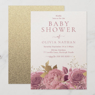 Rosa Shimmerrosor Blommig Bebis Baby Shower Inbjudningar
