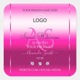 Rosa Shimmery Product Label Diamonds Initialer Log Fyrkantigt Klistermärke