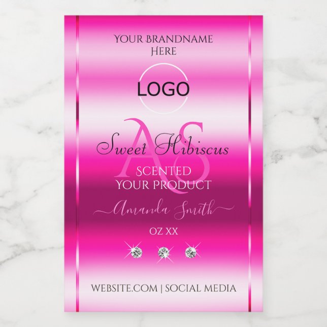 Rosa Shimmery Product Label Diamonds Initialer Log Mat Etikett (Singel etikett)