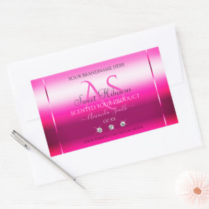 Rosa Shimmery Product Labels Diamonds och Initiale Rektangulärt Klistermärke