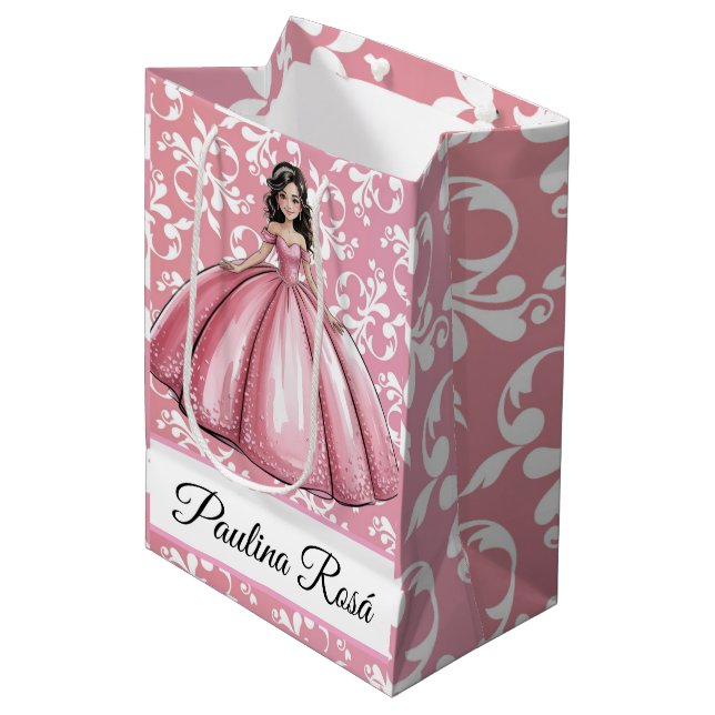 Rosa Shiny Boll Gown Girl Quinceañera Party (Framsidan Vinklad)