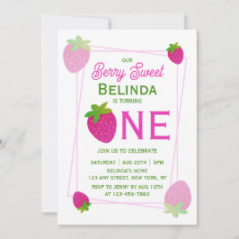 Rosa Shiny Glitter Y2K Jordgubberry 1:a födelsedag Inbjudningar