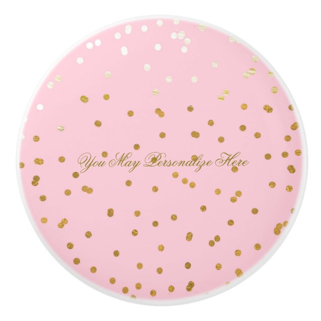 Rosa & Shiny Guld Faux Foil Confetti Dots Glam Knopp (Framsidan)