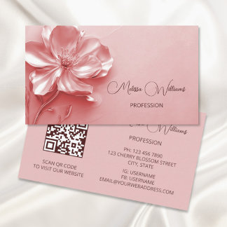 Rosa Shiny Metallic 3D Flower Visitkort
