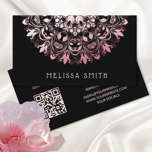 Rosa Shiny Metallic Black Mandala Visitkort