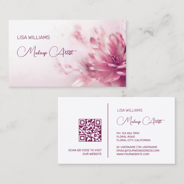 Rosa Shiny Metallic FlowerBusiness Card Visitkort (Fram/baksida)