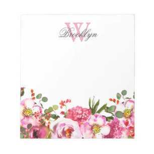  Rosa Shock rosa Garden Blommigt Monogrammad Anteckningsblock