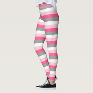 Rosa, Shock rosa, vit och kol Grått Rand Leggings