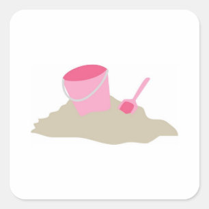 Rosa Shovel och Pail Fyrkantigt Klistermärke