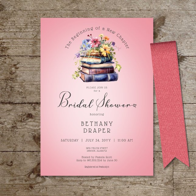 Rosa Shower för Rustic Blommigt Nytt kapitel börja Inbjudningar (Rustic Floral New Chapter Begins Pink Shower Invitation)