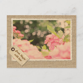 Rosa Shrub Rosor Bokeh Vintage Papper Ram Burlap Vykort