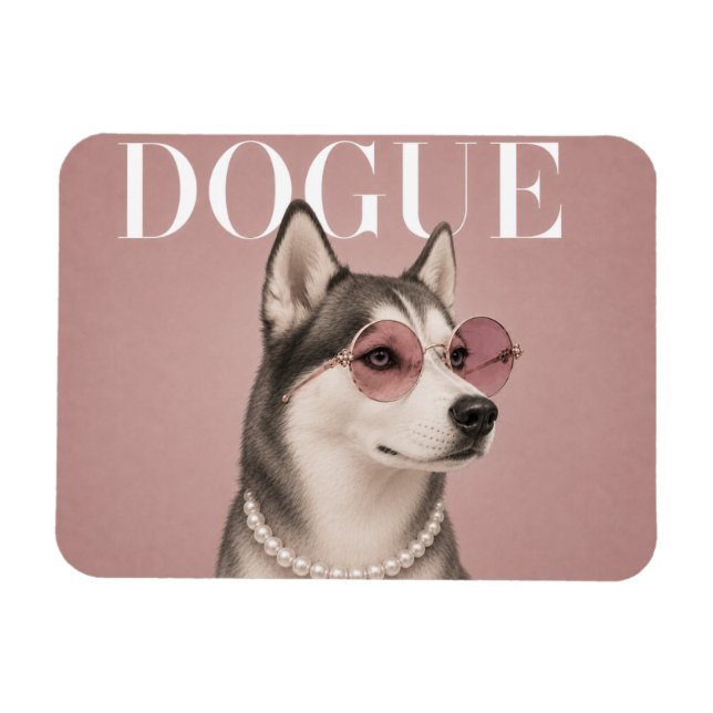 Rosa Sibirisk Husky Hund Covergirl Magnet (Horisontell)