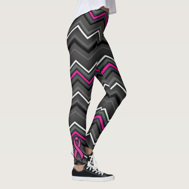 Rosa sicksack med band...Bröstcancer Leggings (Höger)