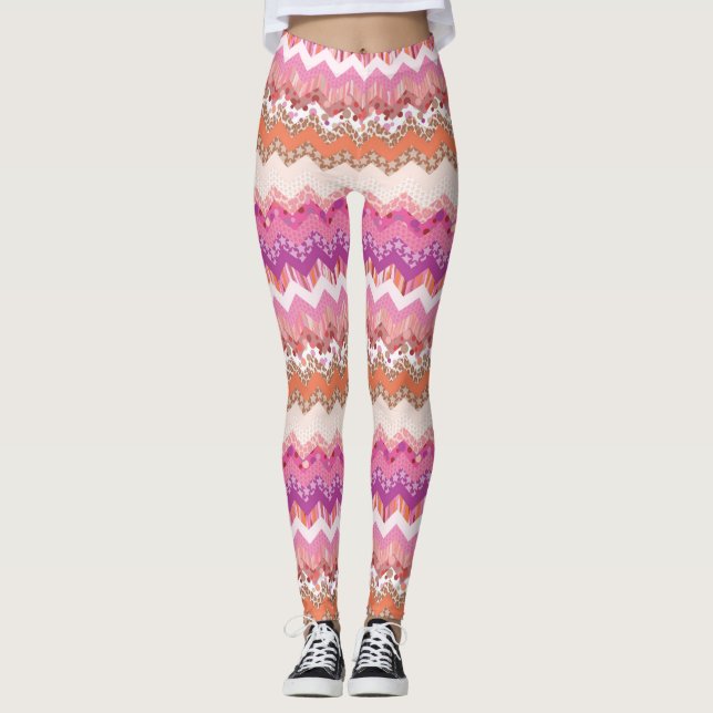 Rosa sicksackbakgrund leggings (Framsida)