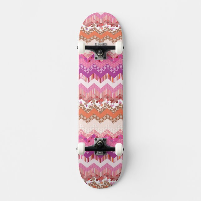 Rosa sicksackbakgrund skateboard bräda 20,5 cm (Framsida)
