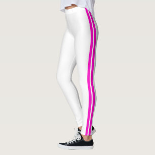 Rosa Side Rand White Leggings - Ditt Färg