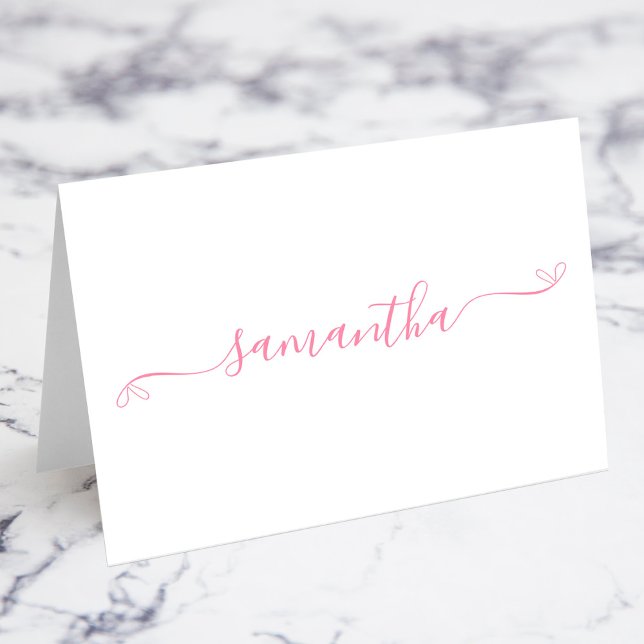 Rosa signatur Namn Platskort Bordsnummer (Pink Coquette Bow Signature Name Place Cards)