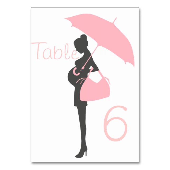 Rosa Silhouette Baby Shower Bord-kort Bordsnummer (Framsidan)