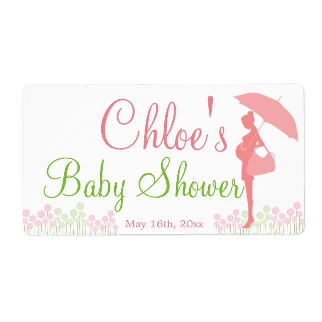 Rosa Silhouette Baby Shower Vattenflaska Fraktsedel (Framsidan)