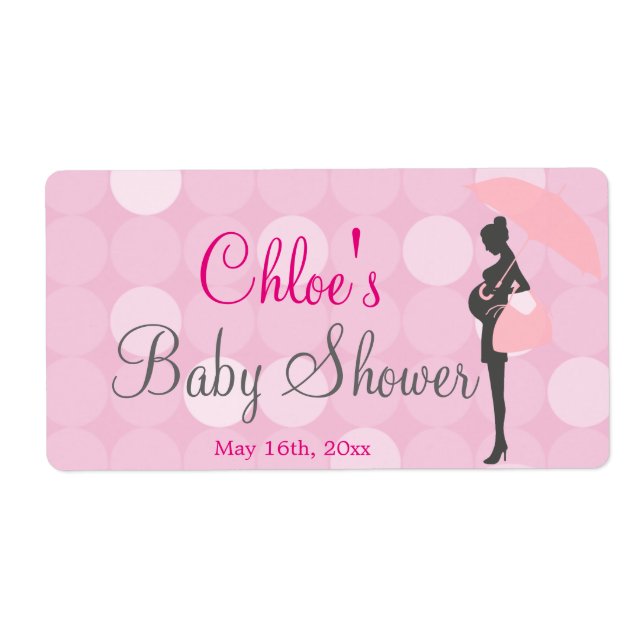 Rosa Silhouette Baby Shower Vattenflaska Labels Fraktsedel (Framsidan)