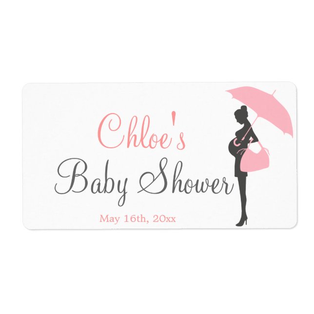 Rosa Silhouette Baby Shower Vattenflaska Labels Fraktsedel (Framsidan)
