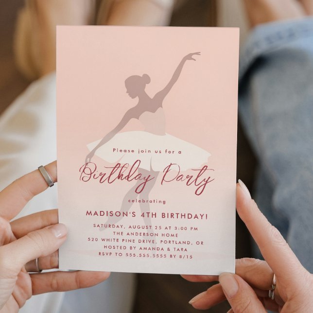 Rosa Silhouette Ballerina Födelsedagsfest Inbjudningar (Skapare uppladdad)
