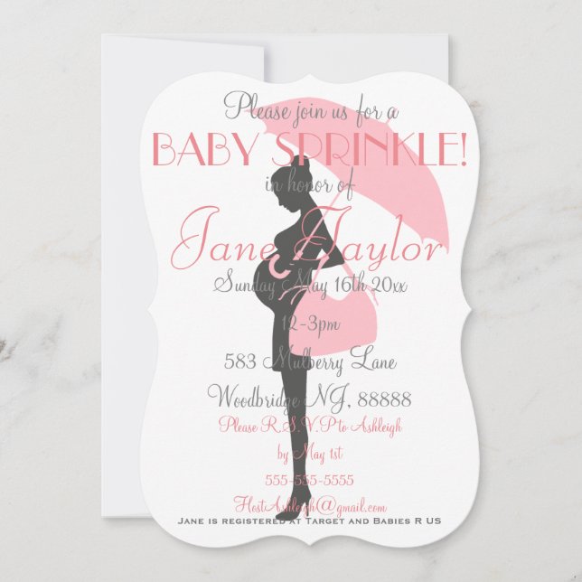 Rosa Silhouettebabystänk Inbjudningar (Framsida)