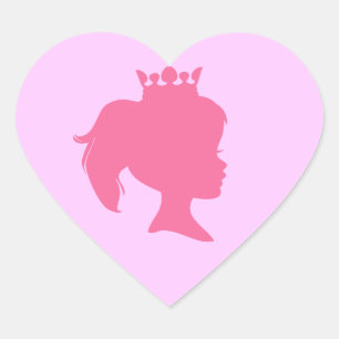 Rosa SilhouettePrincess T-tröja och gåvor Hjärtformat Klistermärke