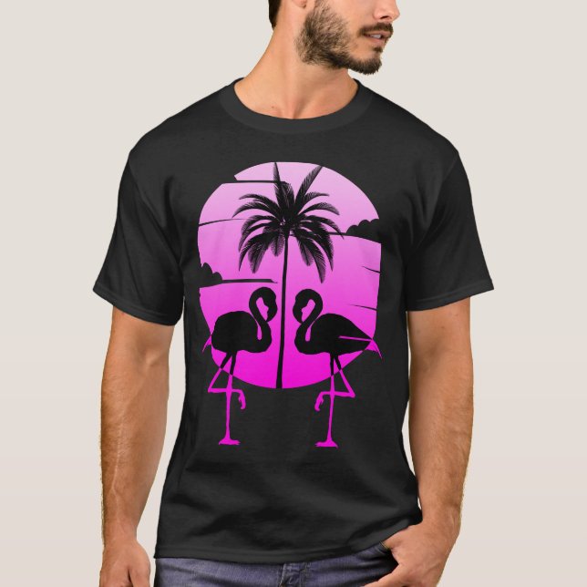 Rosa silhuett flamingos fågel t shirt (Framsida)
