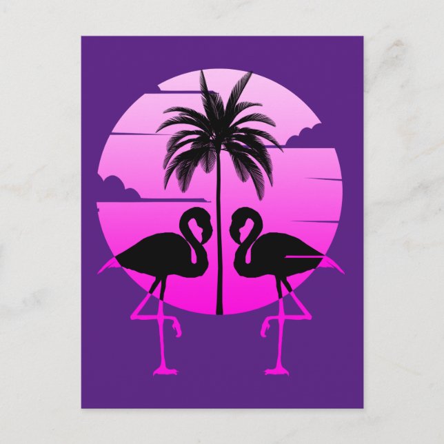 Rosa silhuett flamingos fågel vykort (Framsida)