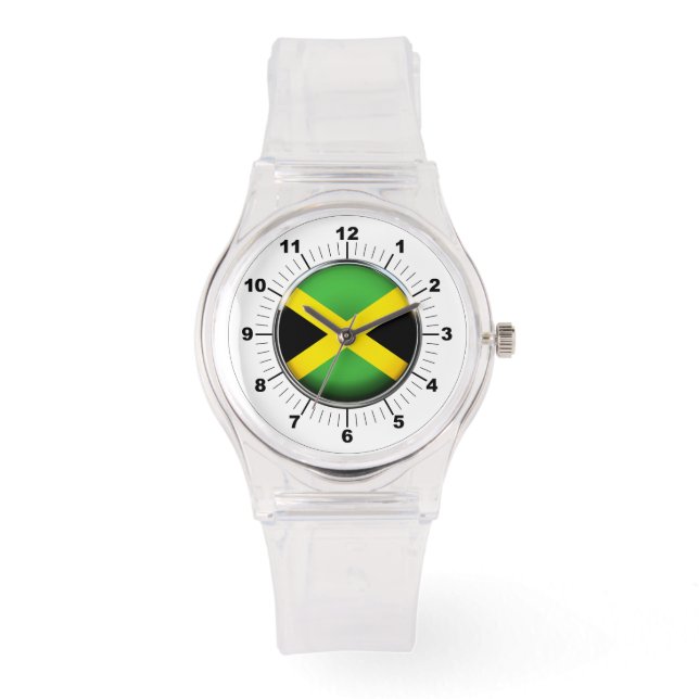 Rosa Silicon för kvinnor, Jamaica Flagga Sporty Armbandsur (Framsida)