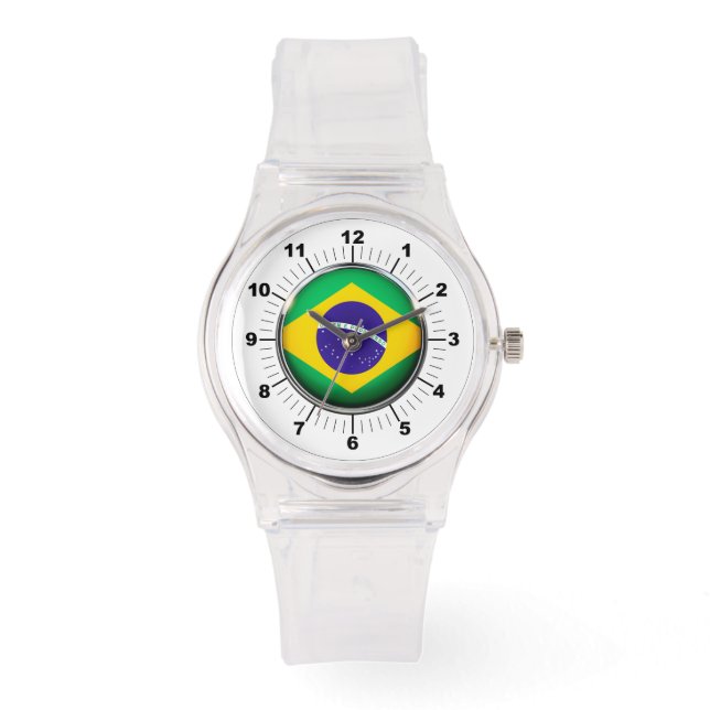Rosa Silicon Watch för Flagga i Brasilien Armbandsur (Framsida)